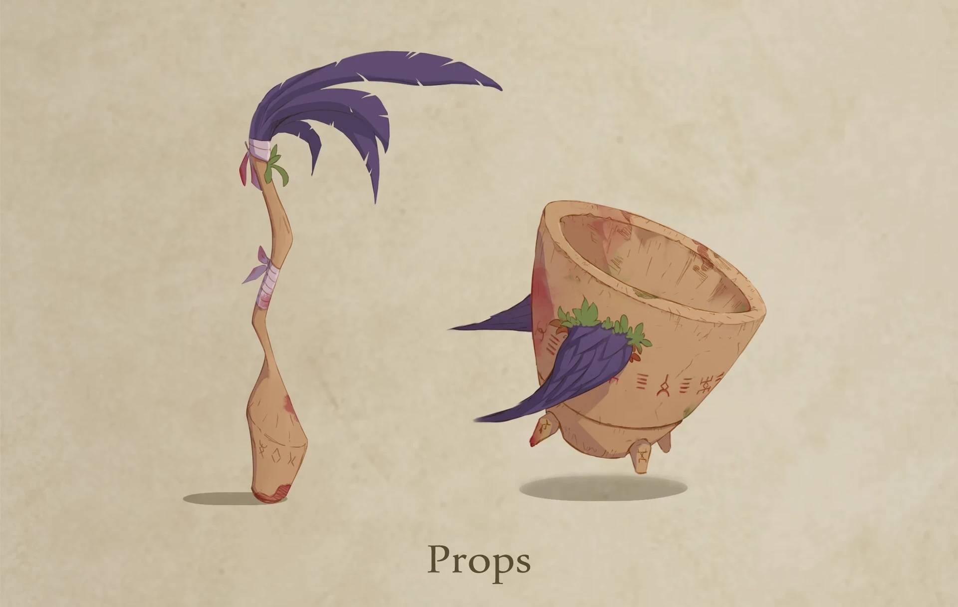 Living props — the feather broom and walking mortar