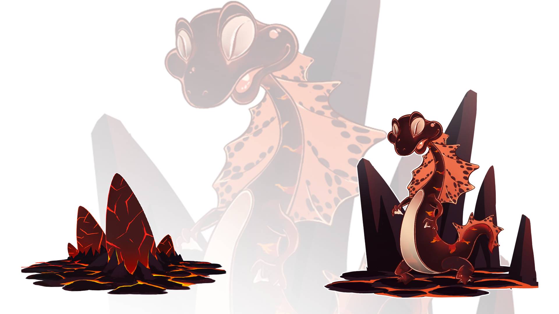 Fire salamanders on lava crystals