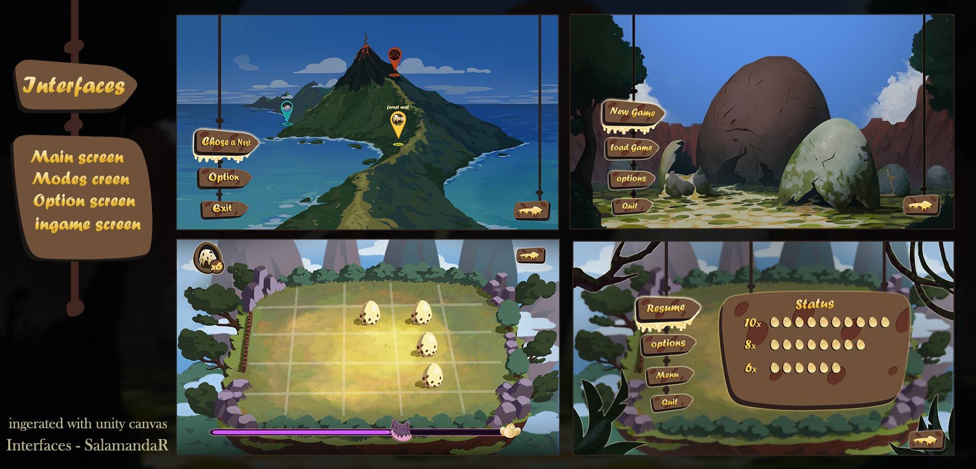 Interface screens — menus and in-game